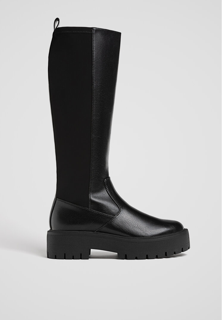 Stradivarius Cizme Lungi Fără Toc Negru 39