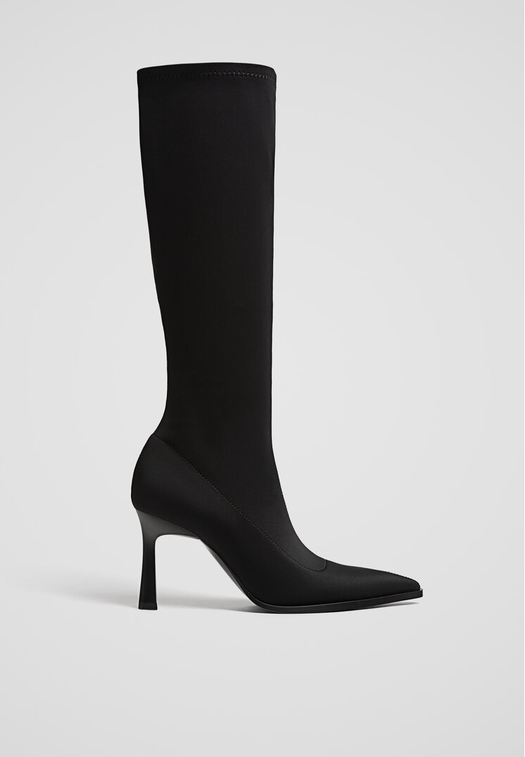 Stradivarius Cizme Negre Xl Stretch, Cu Toc Negru 39