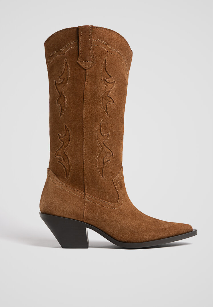 Stradivarius Cizme Cowboy Din Piele Maro 38