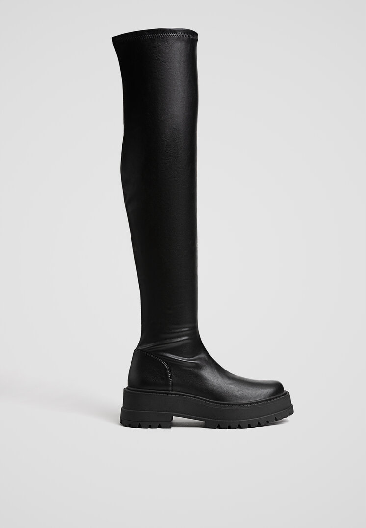 Stradivarius Cizme Joase Negre Xl, Cu Talpă Track Negru 38