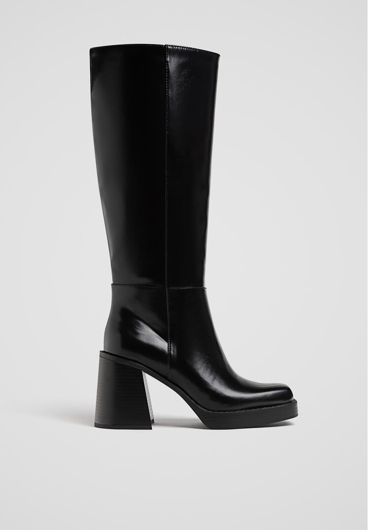 Stradivarius Cizme Cu Toc Înalt Și Platformă Negru 36