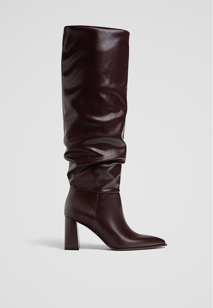 Stradivarius High-heel slouchy knee-high boots  BURGUNDY  8