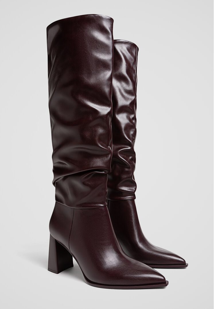 Stradivarius High-heel slouchy knee-high boots  BURGUNDY  8