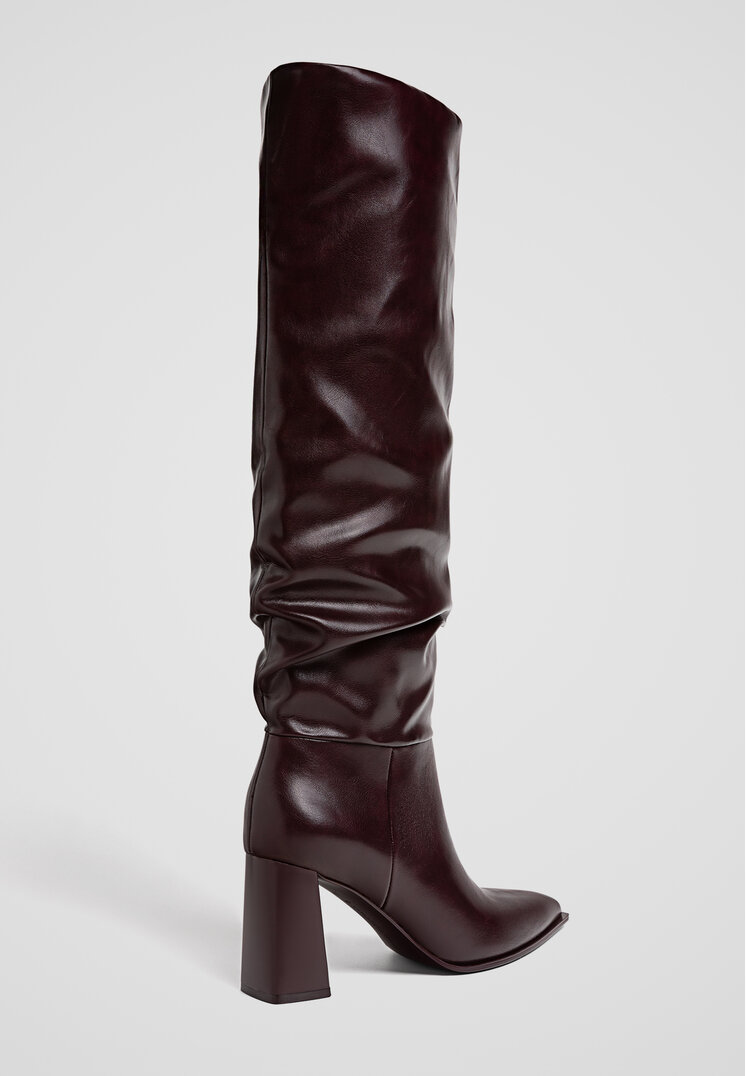 Stradivarius High-heel slouchy knee-high boots  BURGUNDY  8