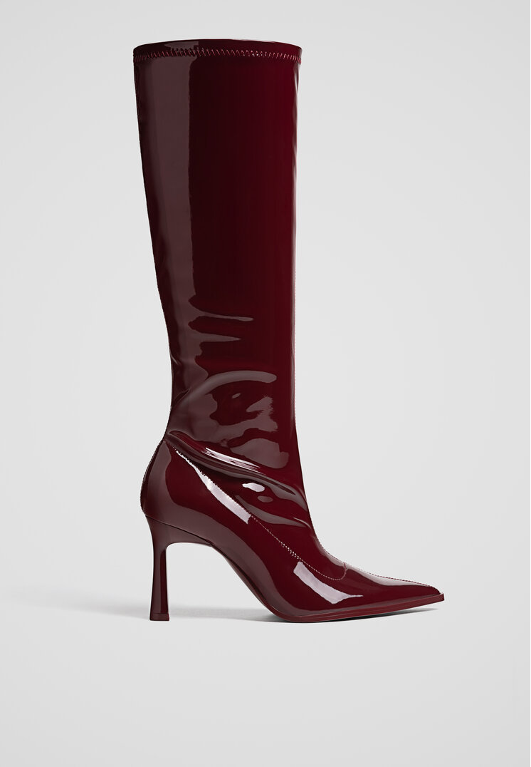 Stradivarius Knee-high boots with stiletto heels  BURGUNDY  5