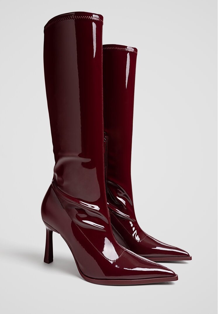 Stradivarius Knee-high boots with stiletto heels  BURGUNDY  5
