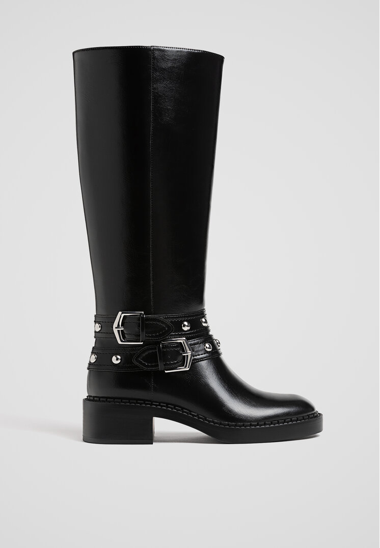 Stradivarius Cizme Joase Cu Două Catarame Negru 39