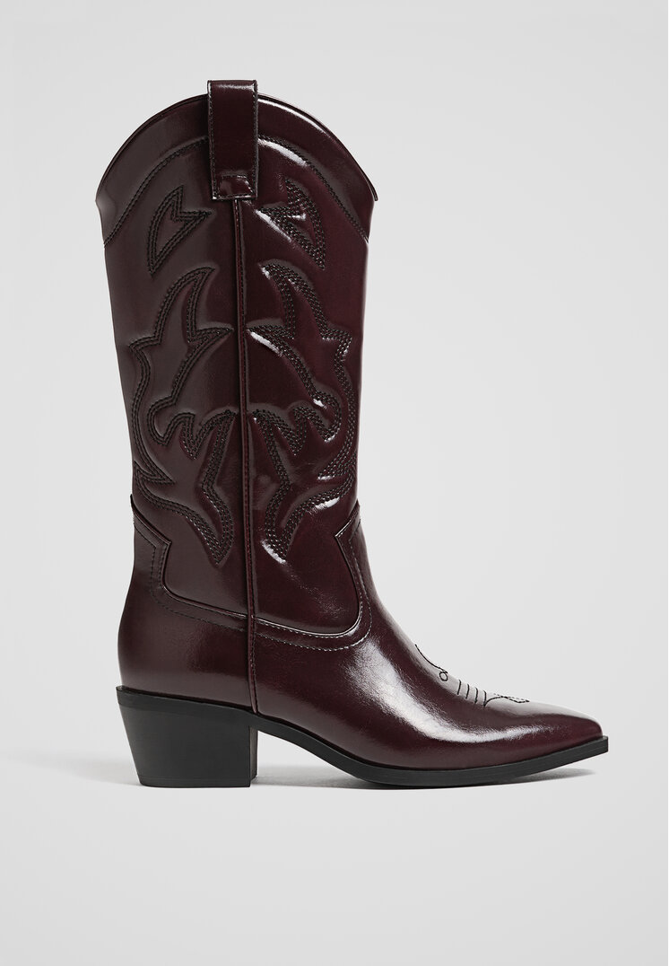 Stradivarius Cizme Cowboy Cu Toc Roșu Închis 38