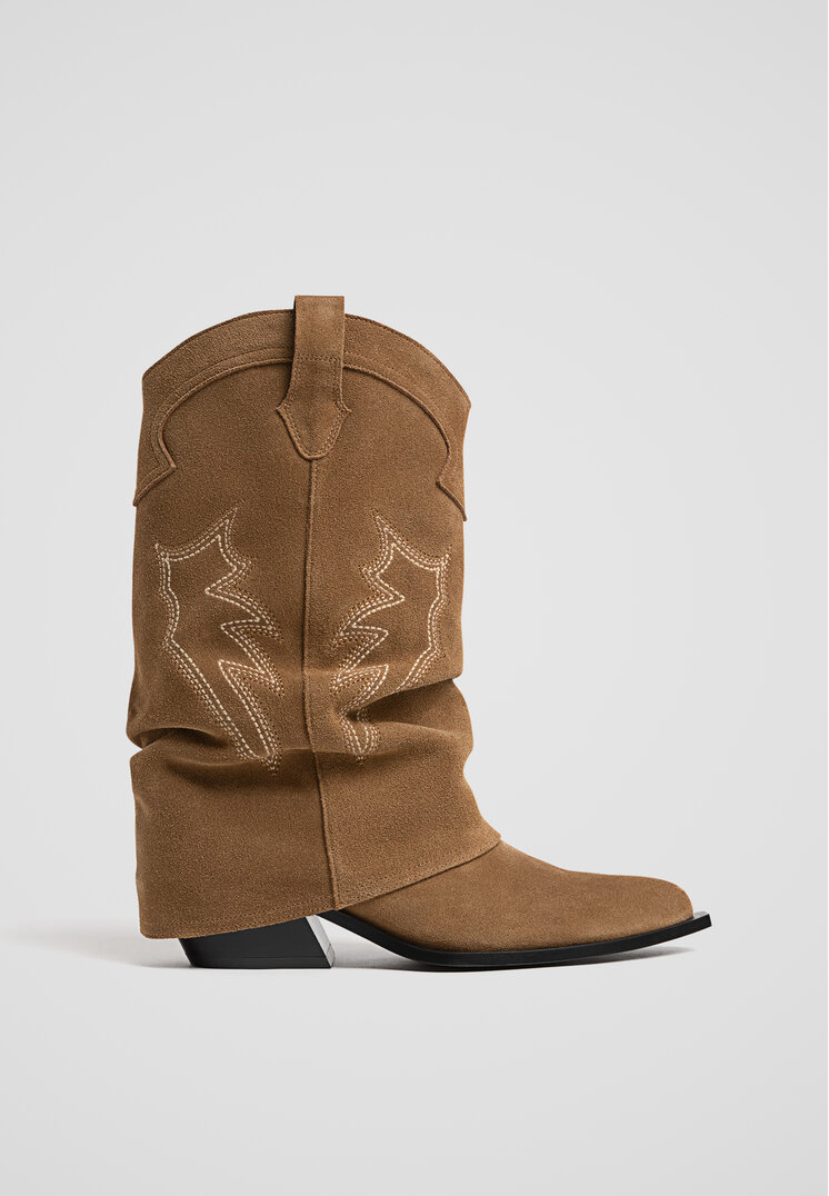 Stradivarius Cizme Cowboy Joots Din Piele Maro 36