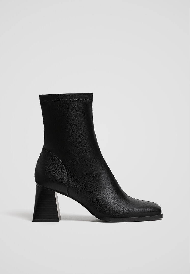 Stradivarius Botine Cu Toc Mediu Stretch Negru 38