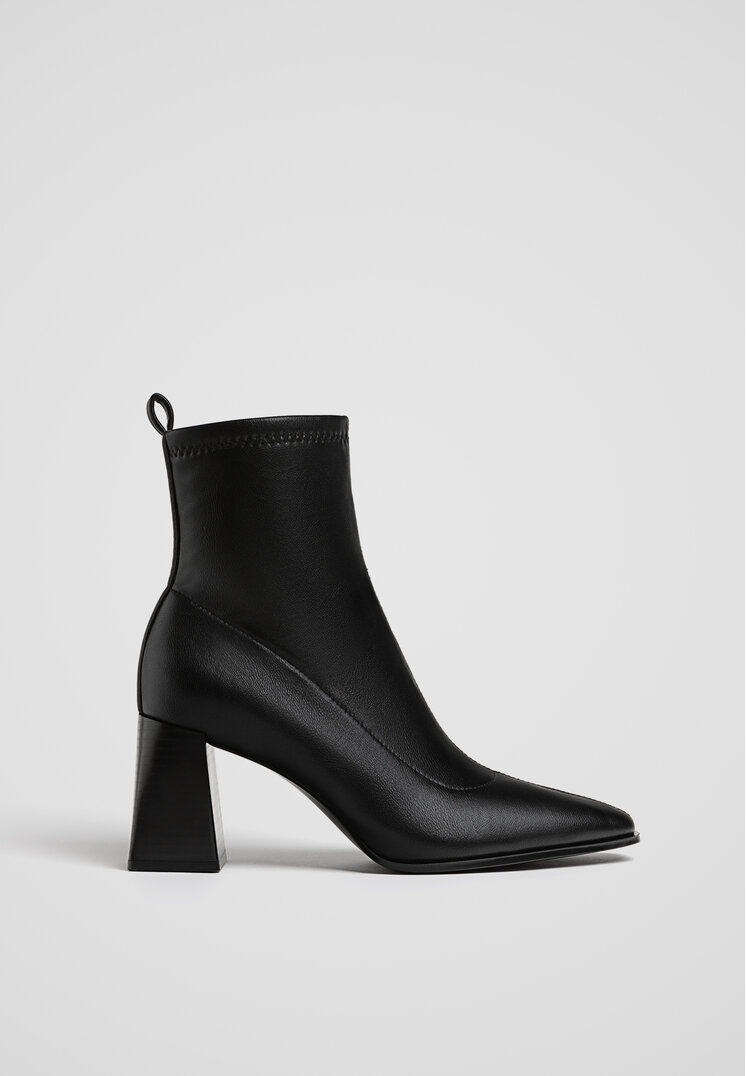Stradivarius Botine Stretch Cu Toc Negru 41