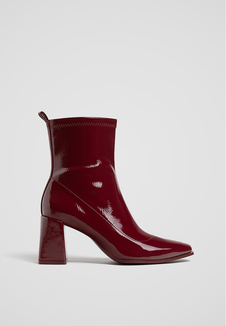 Stradivarius Botine Stretch Cu Toc Roșu Închis 37