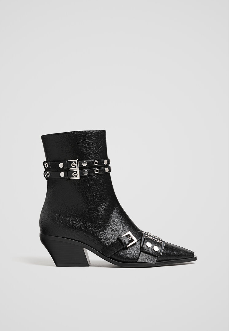 Stradivarius Botine Cowboy Cu Catarame Negru 37