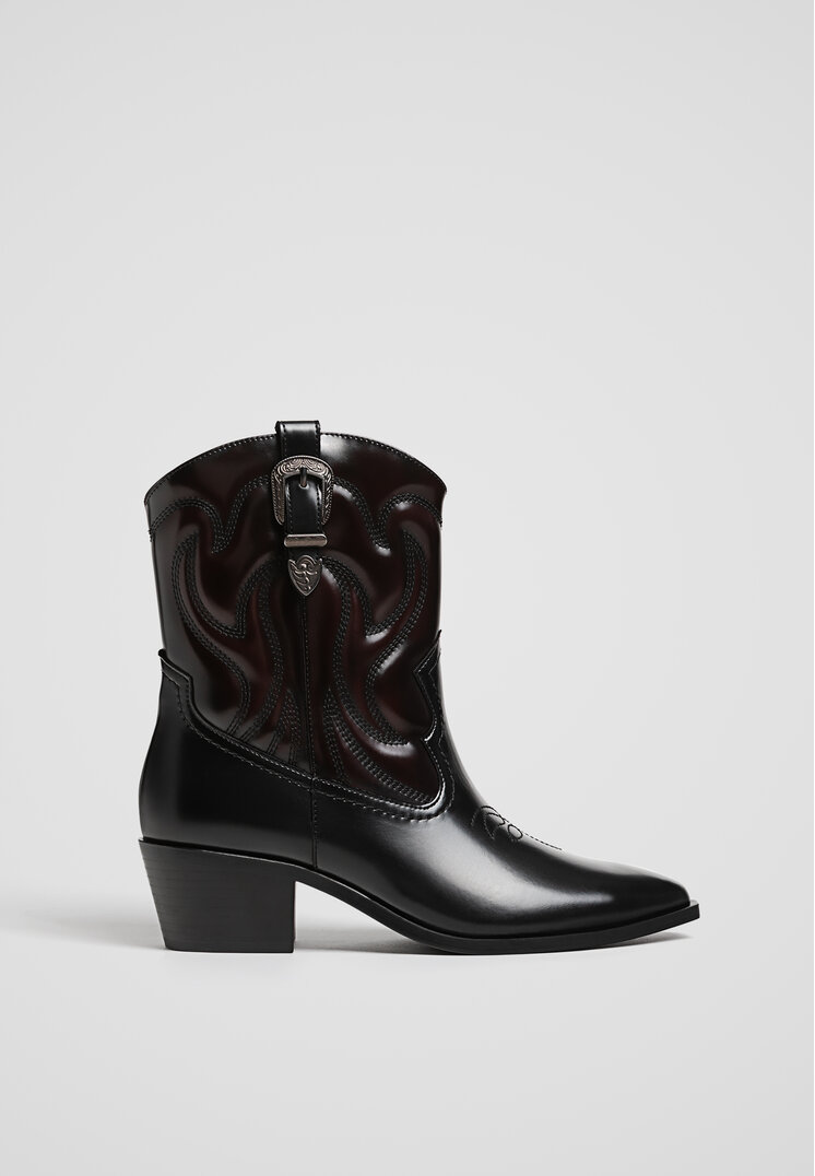 Stradivarius Botine Cowboy Cu Toc Negru 39