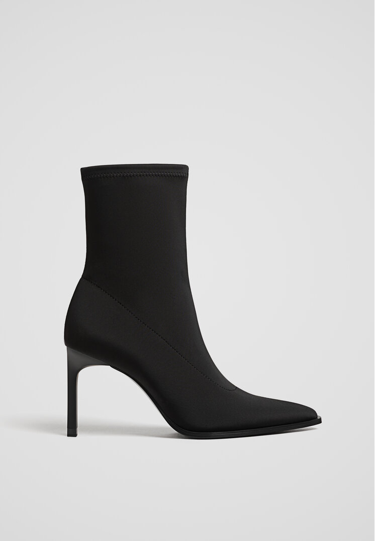 Stradivarius Cizme Cu Toc Subțire Din Material Textil Negru 39