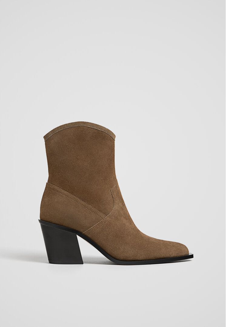 Stradivarius Botine Cowboy Din Piele Bej 40