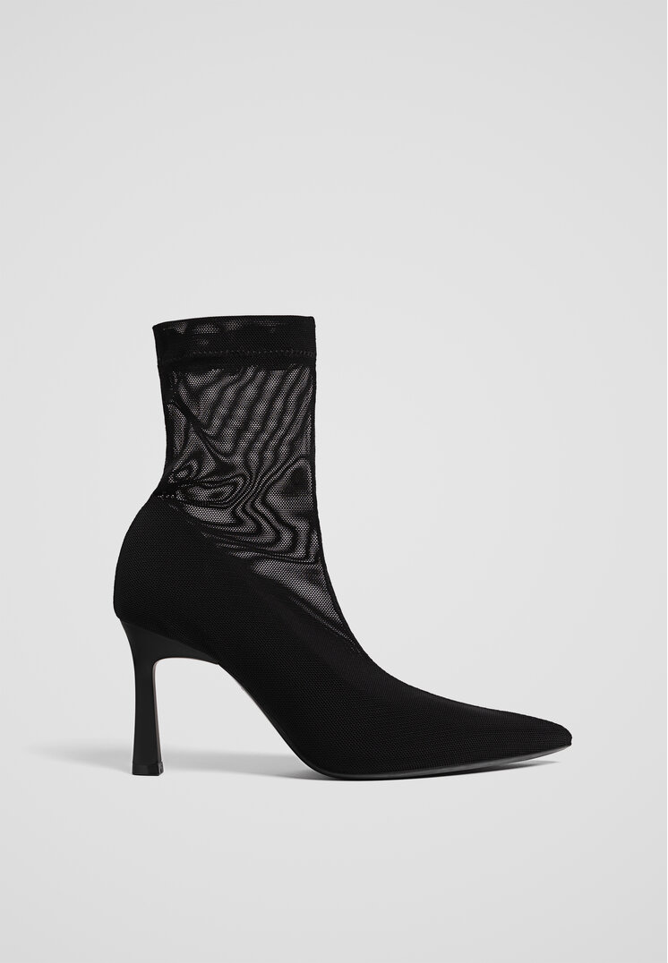 Stradivarius Botine Din Plasă Cu Toc Stiletto Negru 38