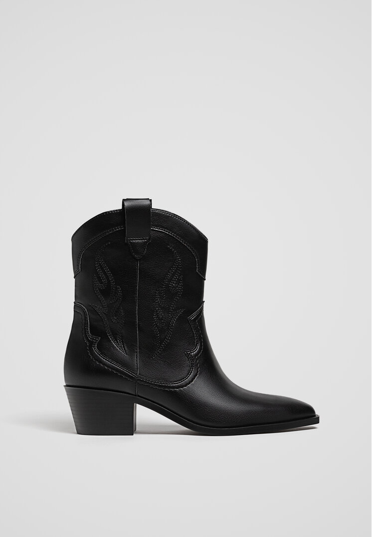 Stradivarius Embroidered cowboy ankle boots BLACK 2 Recommend