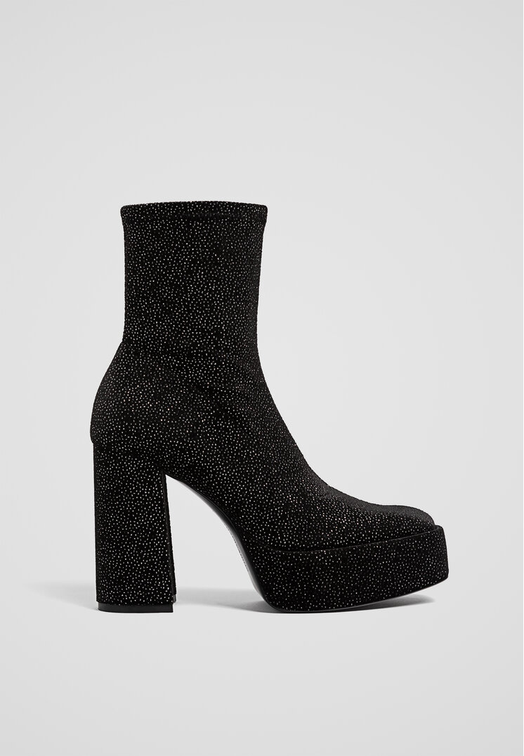Stradivarius Botine Cu Platformă Și Detalii Strălucitoare Negru 36