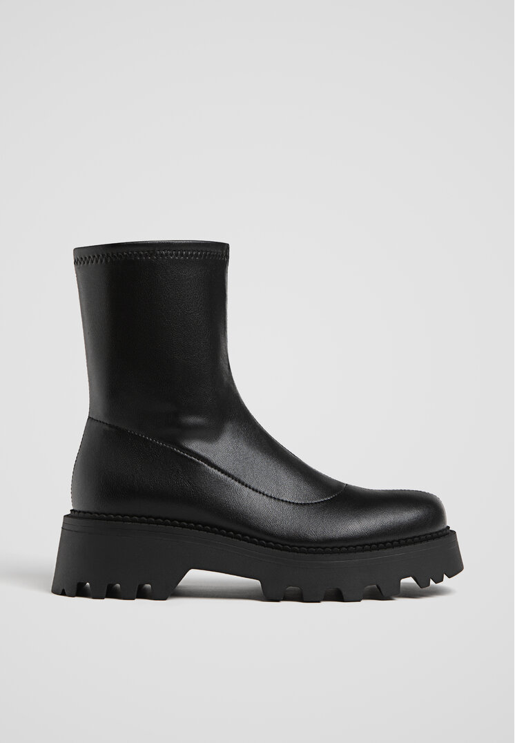 Stradivarius Botine Stretch Fără Toc Negru 37