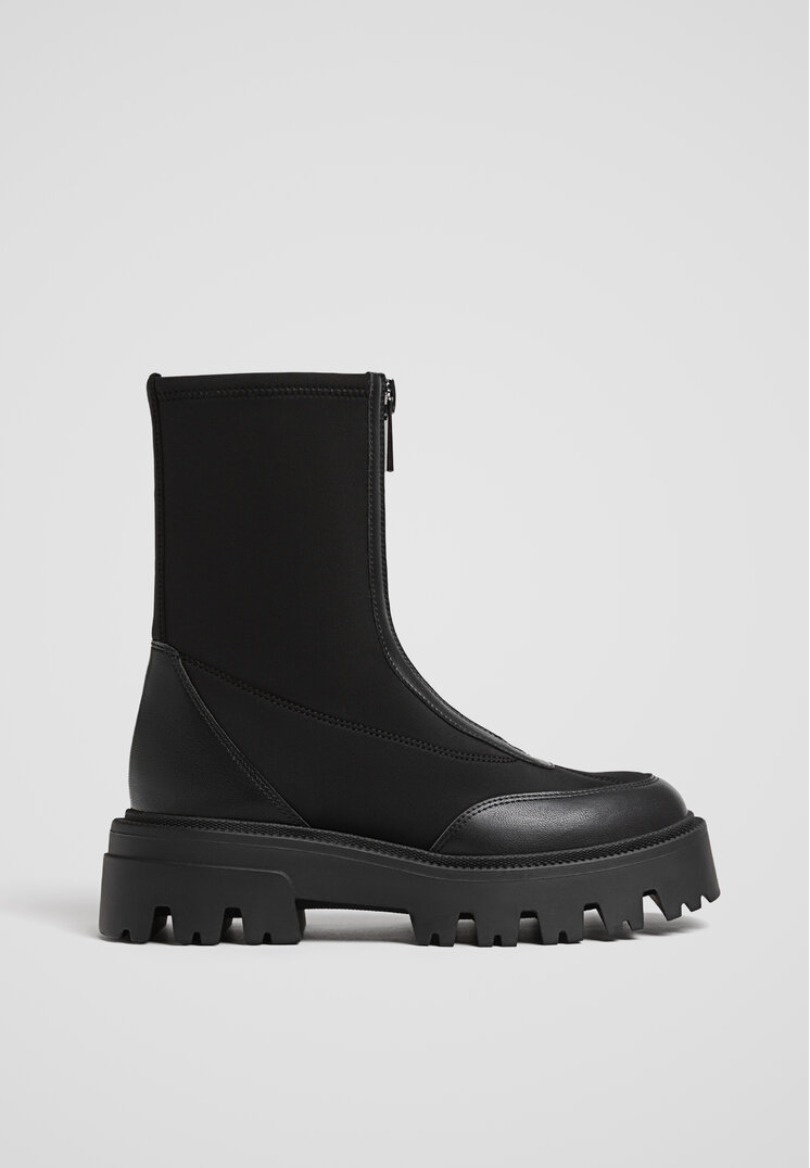 Stradivarius Botine Joase Cu Fermoar Negru 38