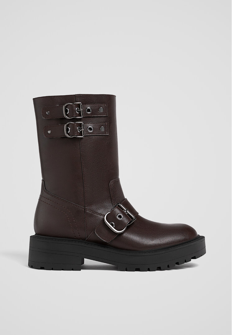 Stradivarius Botine Cu Talpă Joasă Și Catarame Maro 36