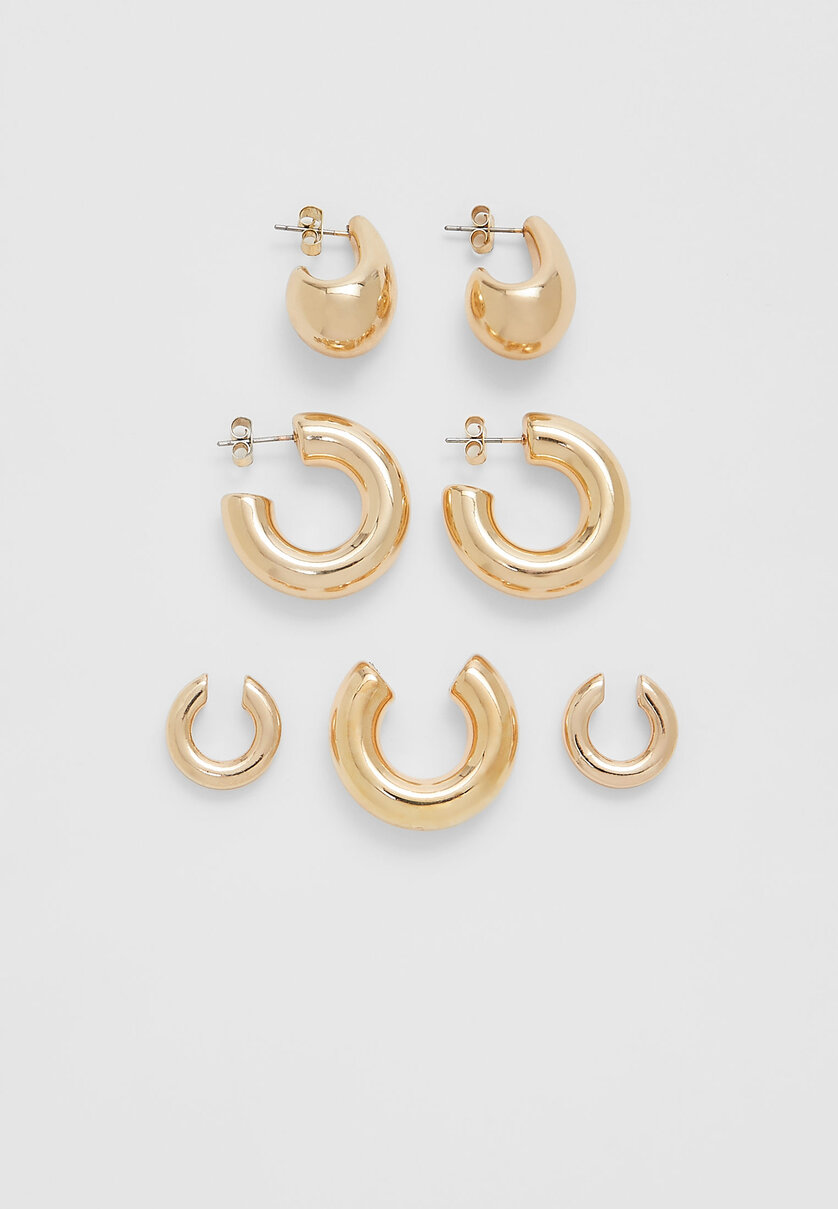 Set of 2 drop and hoop earrings and ear cuff