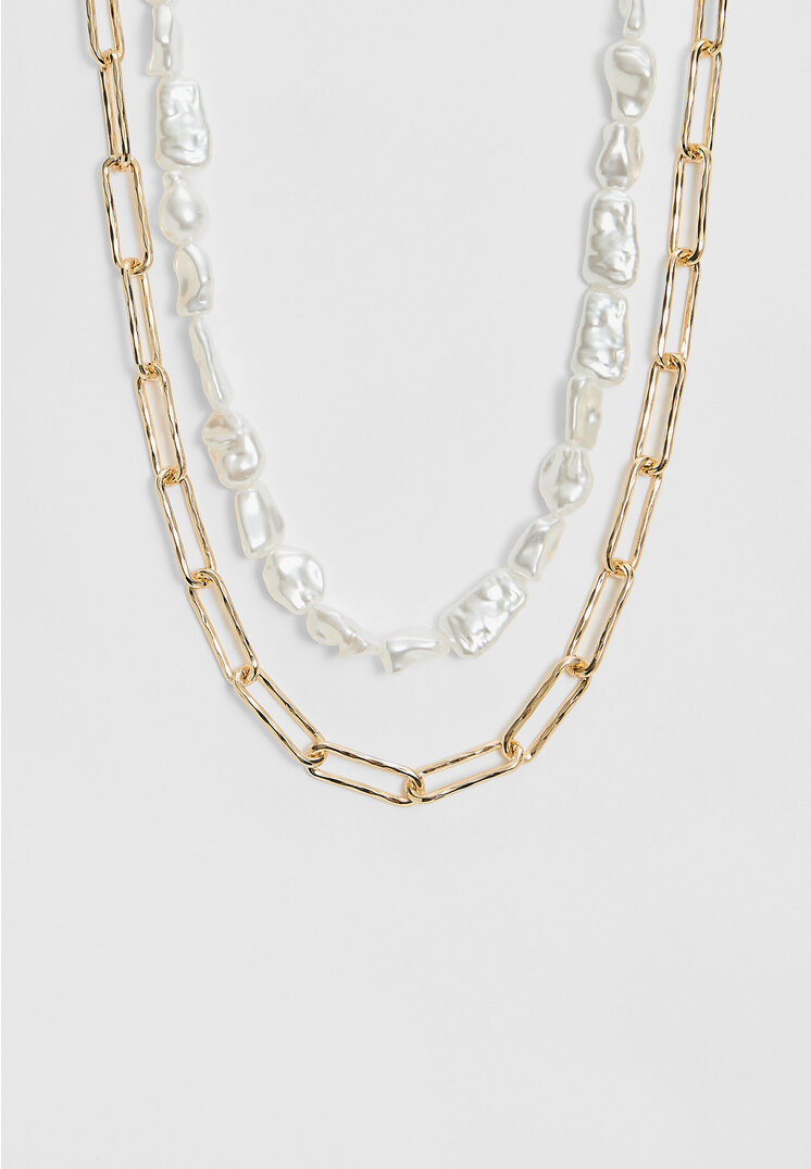 

Stradivarius 2er-Set Halsketten Kunstperle Goldfarben OS