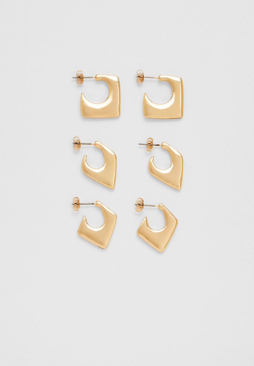 Set of 3 pairs of geometric hoop earrings