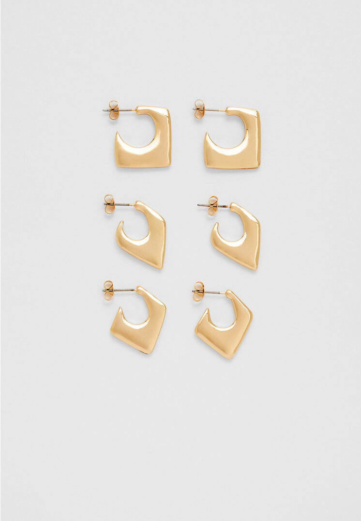 Stradivarius 3er-Set Reifohrringe geometrisch Goldfarben OS