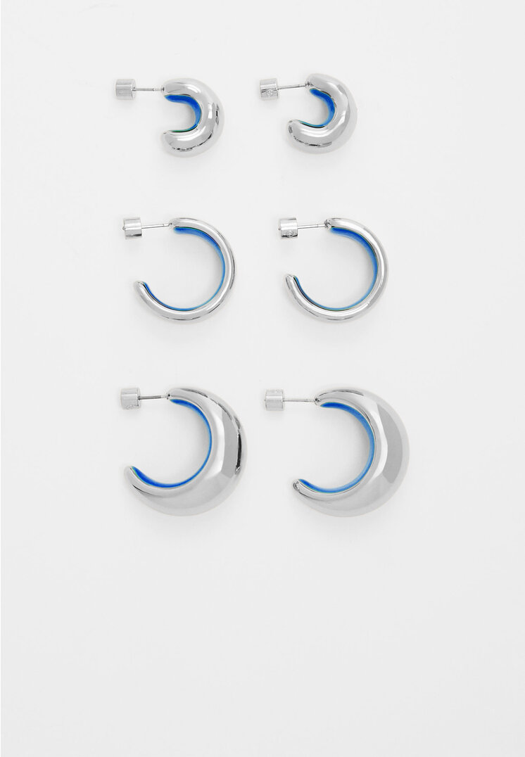 Stradivarius Set mit 3 farbigen Creolenhängern Blau OS