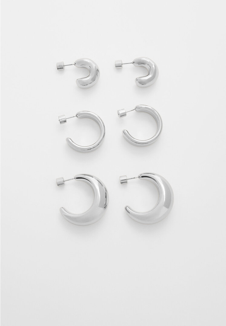 Stradivarius Set mit 3 farbigen Creolenhängern Grau OS