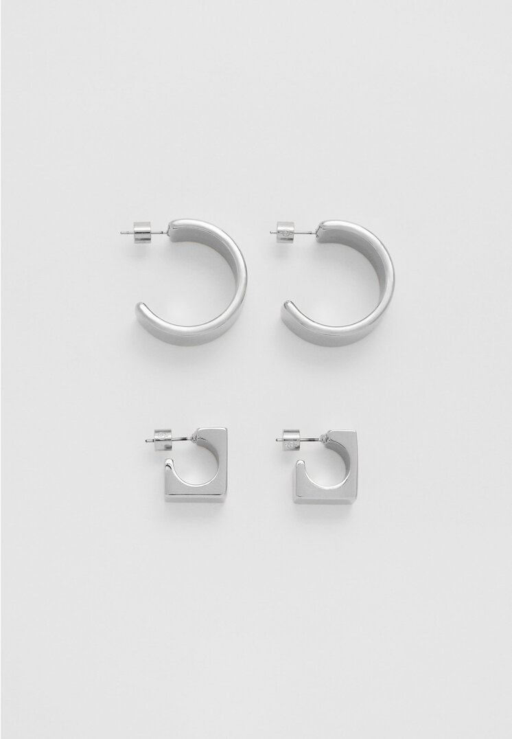 Stradivarius 2-er Set Reifohrringe Grau OS