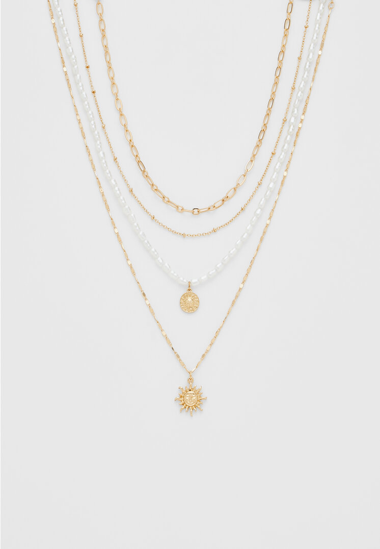 

Stradivarius 4er-Set Halsketten mit Sonne und Kunstperlen Goldfarben OS