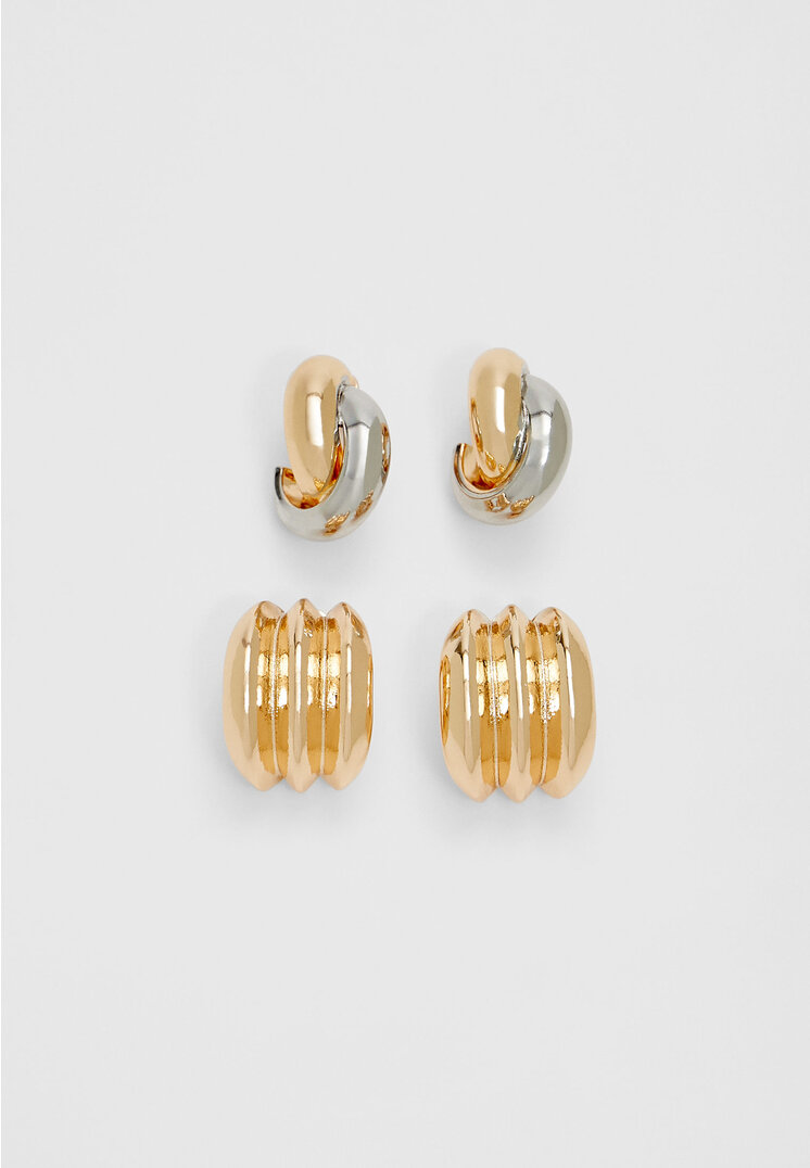 

Stradivarius 2er-Set Mini-Reifohrringe Goldfarben OS