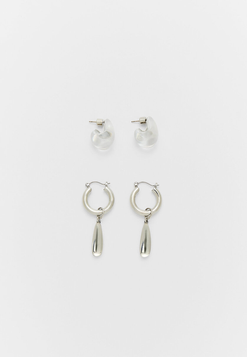 Set of 2 transparent and metallic hoop earrings