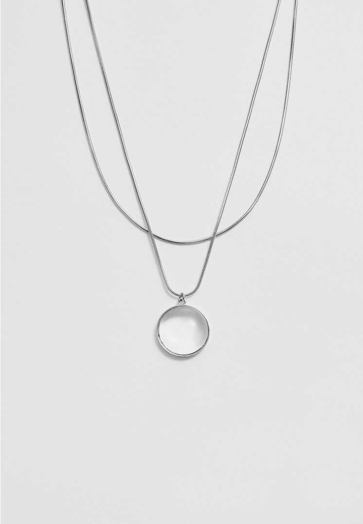 

Stradivarius Podwójny naszyjnik z okrągłym przezroczystym wisiorkiem Szary M