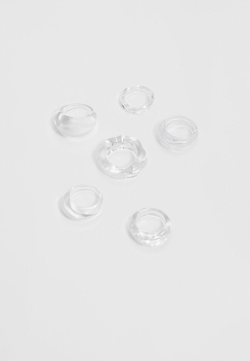 6er-Set Ringe transparent und Metall