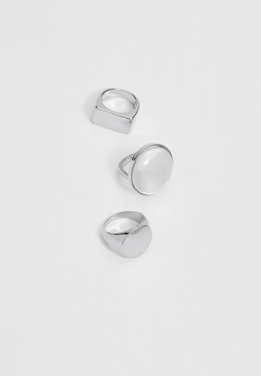 3er-Set Ringe transparent und Metall