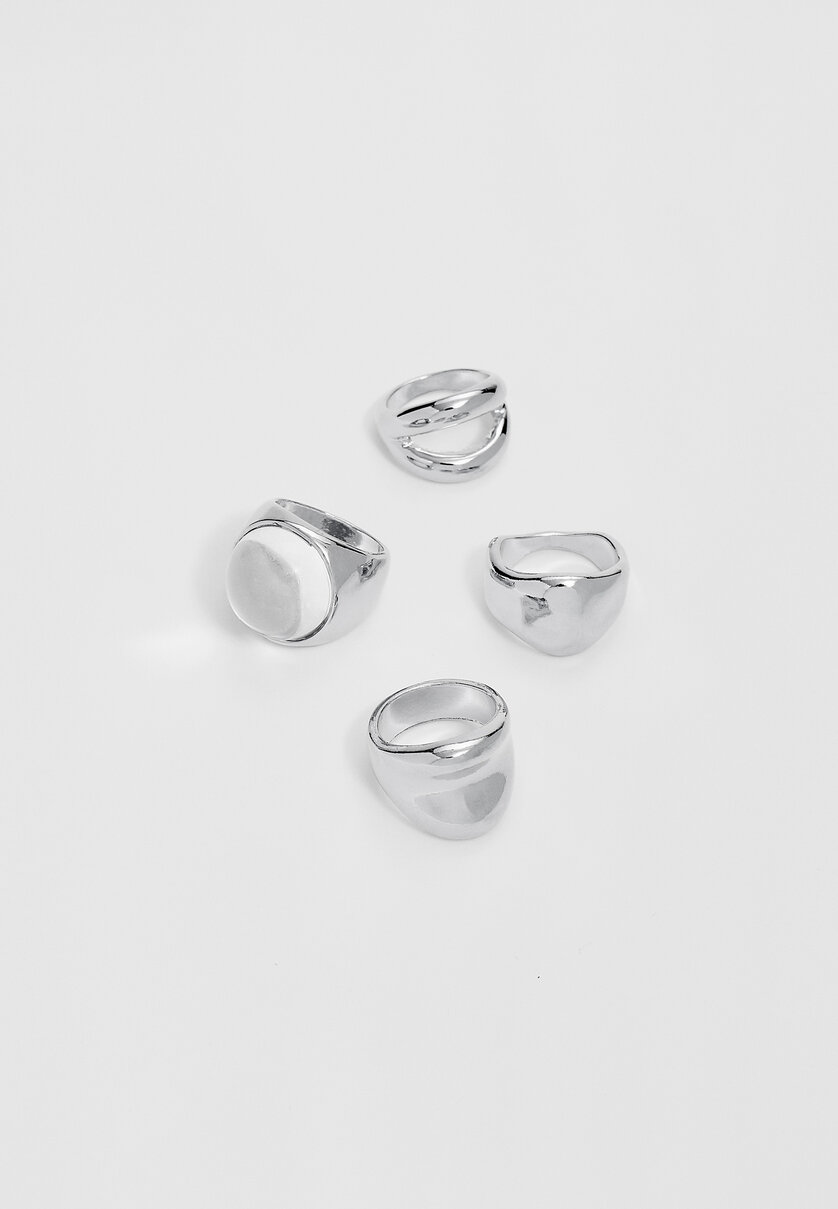 4er-Set Ringe transparent und Metall