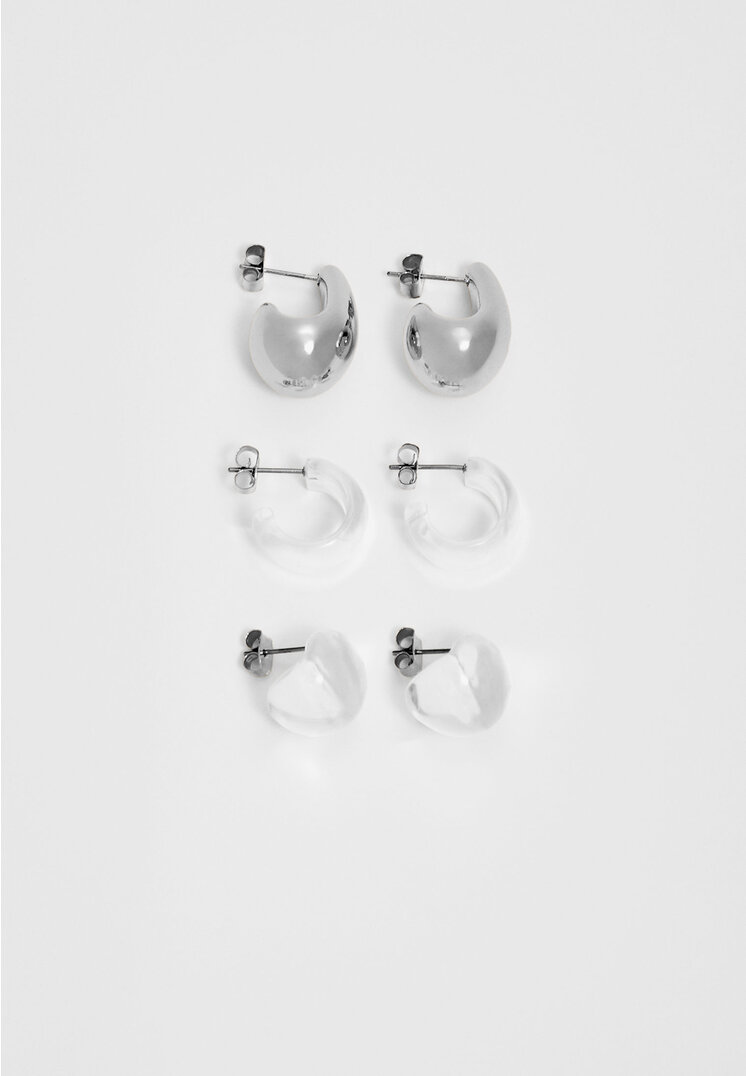 

Stradivarius 3er-Set Ohrringe Mini-Volumen Grau OS