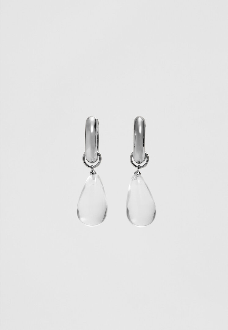 Stradivarius Ohrringe Tropfen transparent Grau OS