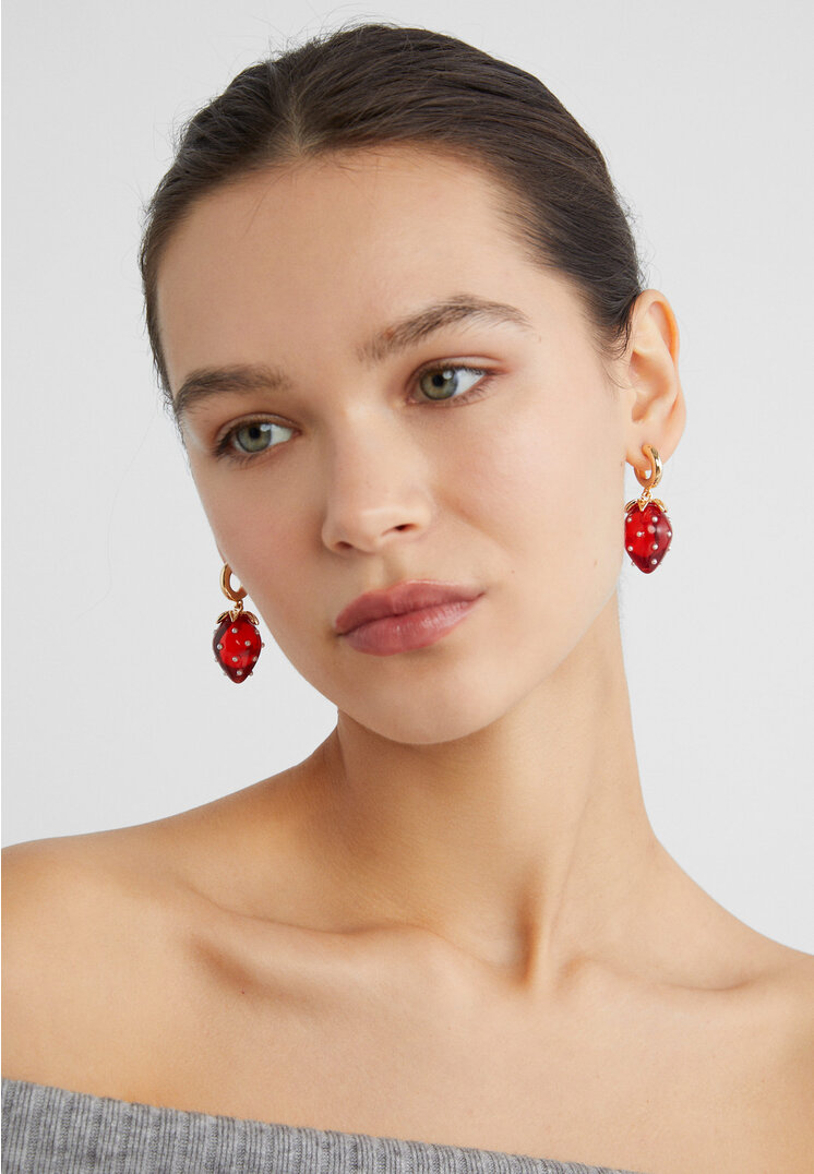 Stradivarius Strawberry charm earrings  Red OS