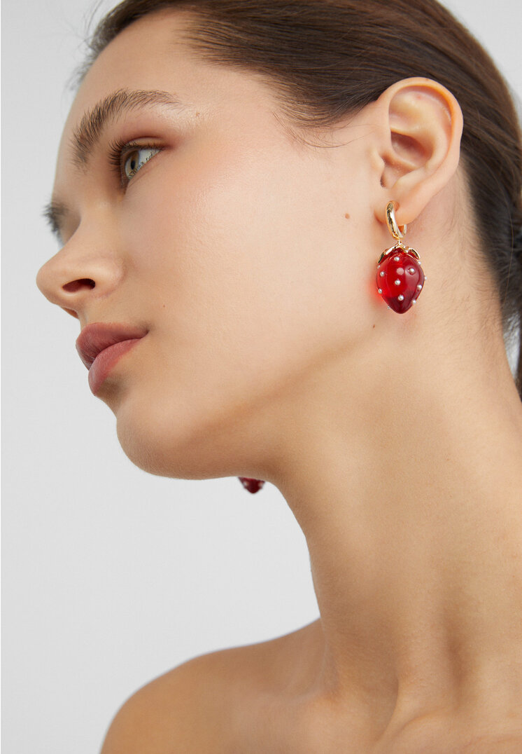 Stradivarius Strawberry charm earrings  Red OS