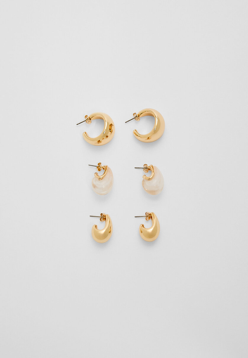 Set of 3 pairs of voluminous mini earrings