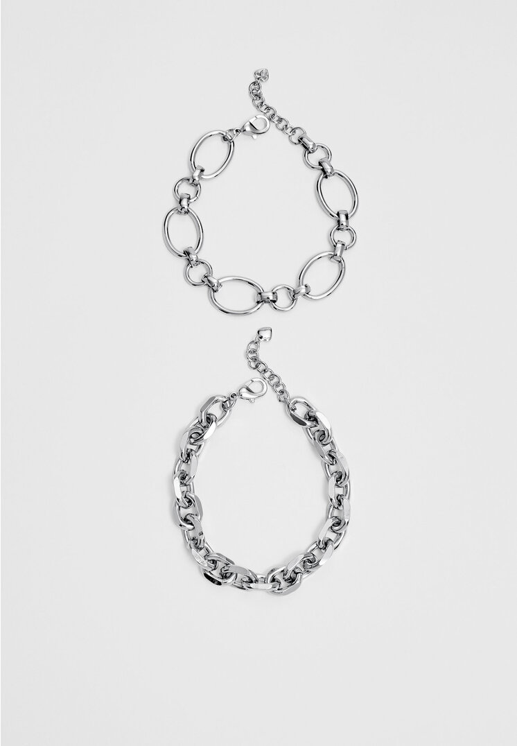 Stradivarius Kettenarmband Kettenglieder Grau OS