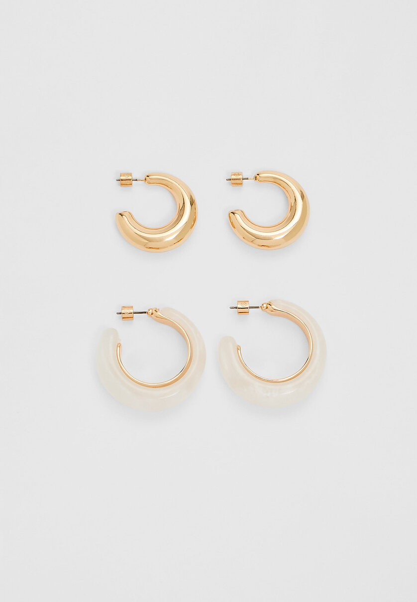 Set of 2 pairs of resin hoop earrings
