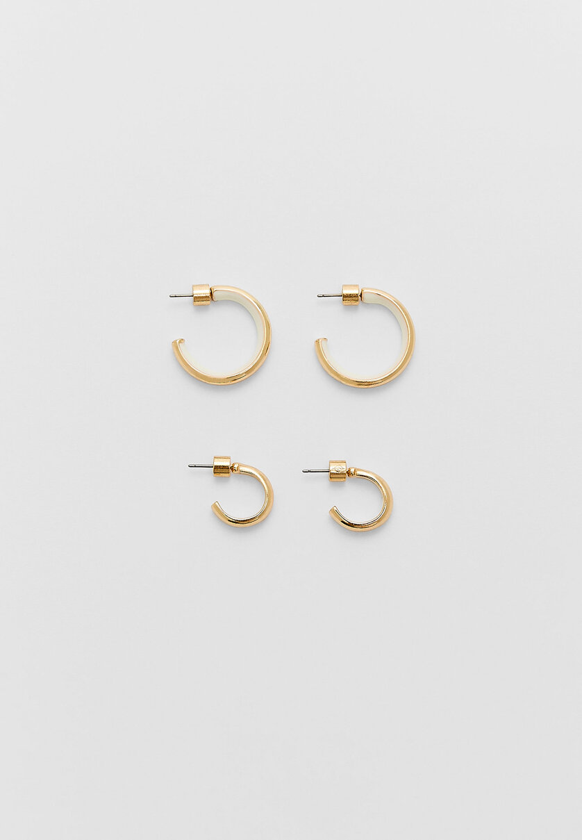 Set of 2 hoop earrings with resin