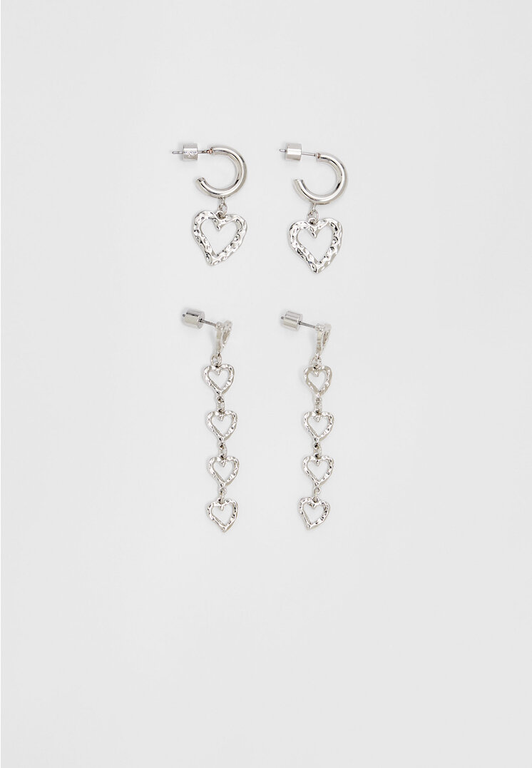 

Stradivarius 2er-Set Ohrringe Mini-Herzen Grau OS