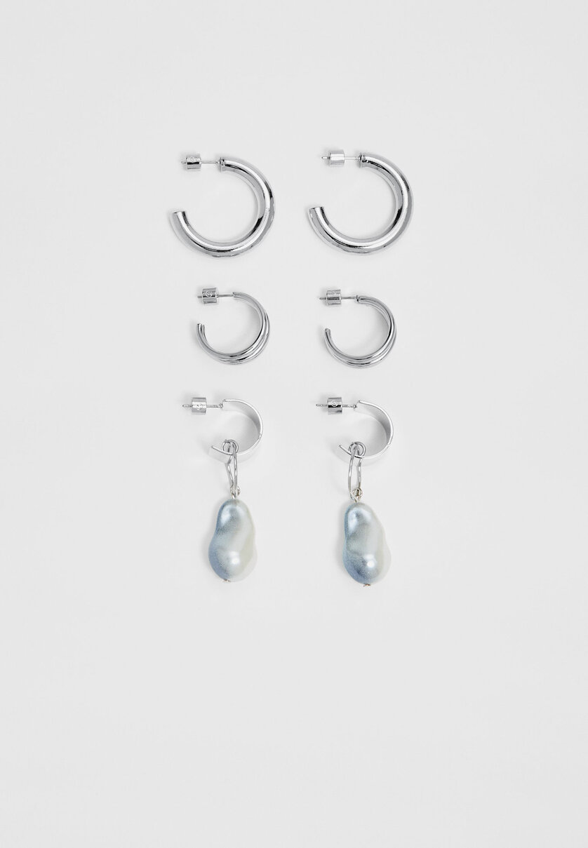 Lot 3 paires de boucles d’oreilles anneau et perle
